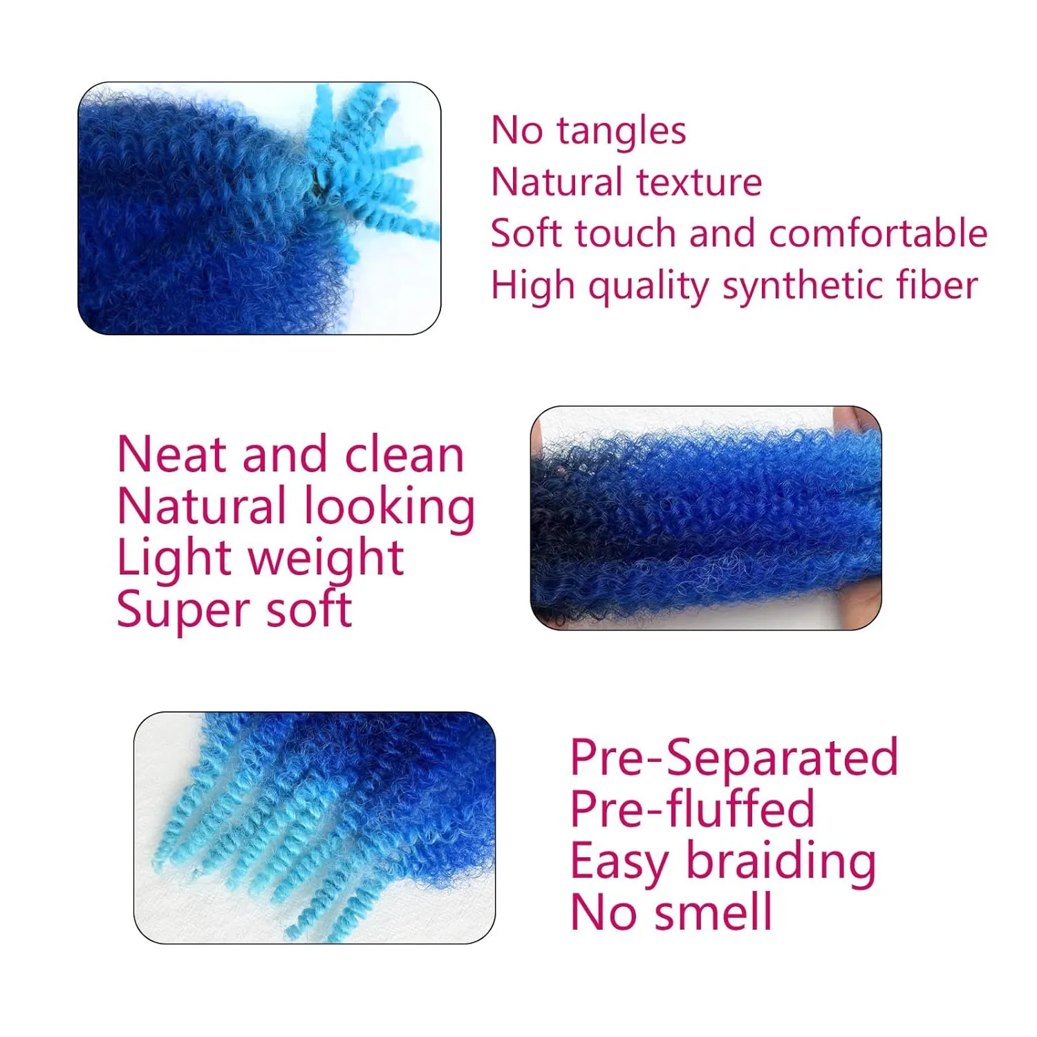 poetically Ombre Blue Marley Twist Braiding hair 16'' Springy Afro Twist Hair Pre Separated Kinky Twist Hair Wrapping Hair, 3 Tones Black Blue Sky Blue Marley Hair,Kinky Twist Hair for Braiding