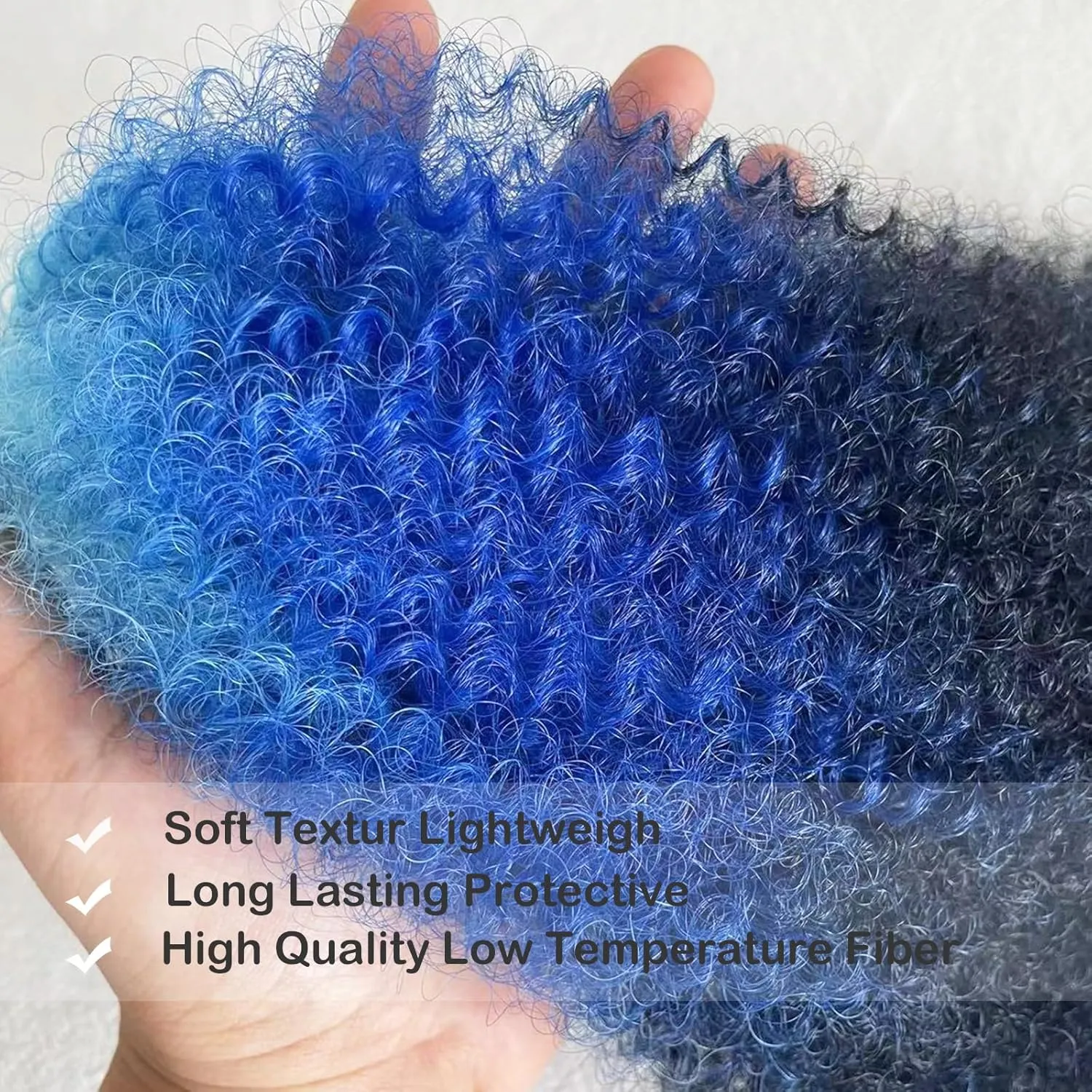 poetically Ombre Blue Marley Twist Braiding hair 16'' Springy Afro Twist Hair Pre Separated Kinky Twist Hair Wrapping Hair, 3 Tones Black Blue Sky Blue Marley Hair,Kinky Twist Hair for Braiding