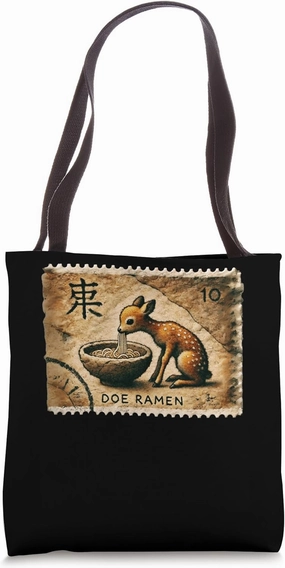 Pop Japanese Cave Art Postage Stamp Cute Fawn Deer Ramen Tote Bag