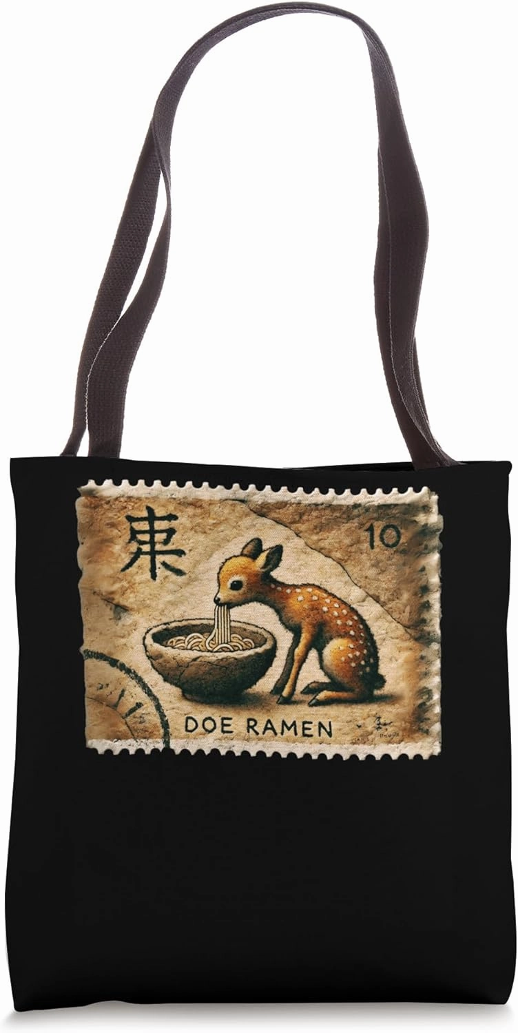 Pop Japanese Cave Art Postage Stamp Cute Fawn Deer Ramen Tote Bag