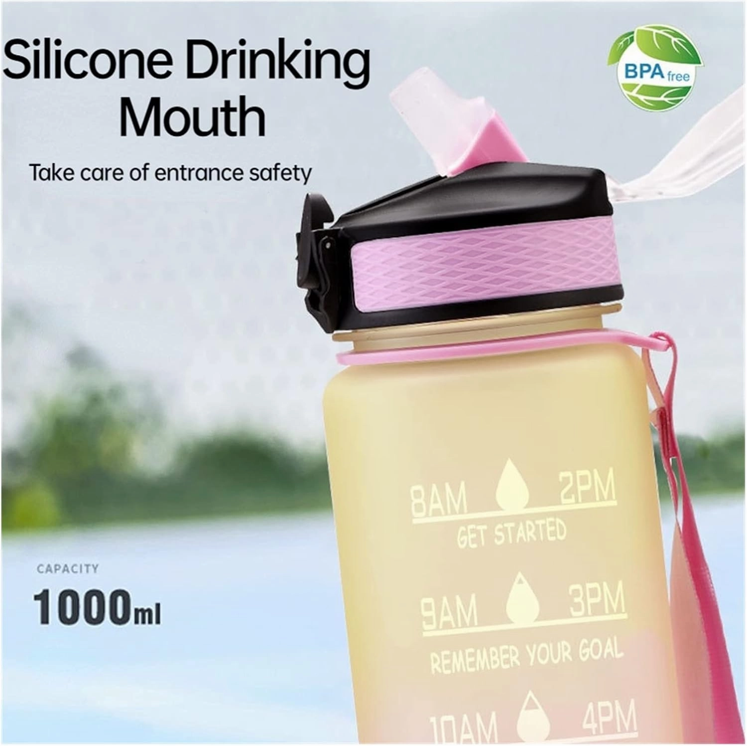 Portable Water Bottle Motivational Sports Water Jug with Time Maker Leak-Proof Cup for Outdoor Sport Fitness BPA Free Water Bottles