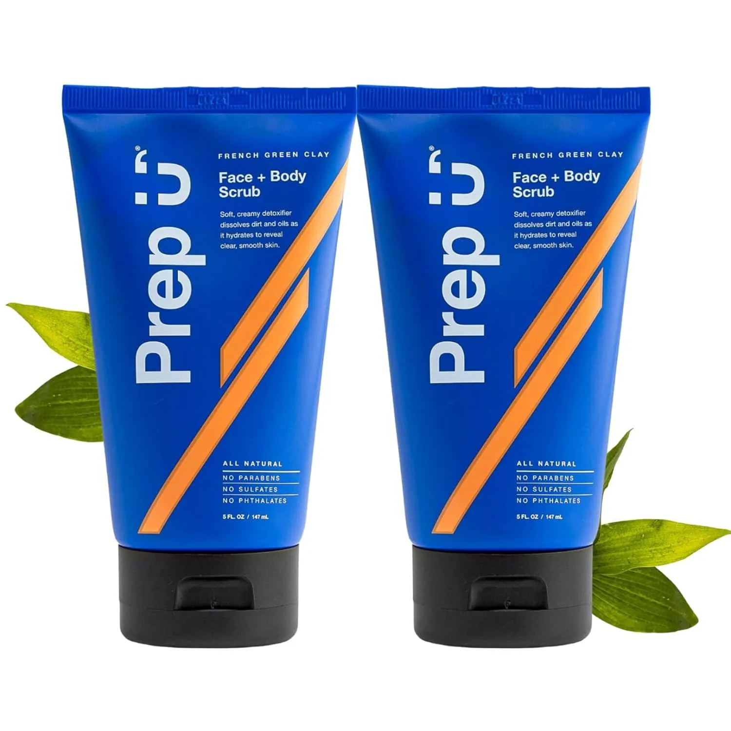 Prep U French Green Clay Exfoliating Body Scrub & Exfoliating Face Wash for Teens, MenAthletes – Vegan, Plant based, Exfoliator, Natural Facial Exfoliant for Blemishes and Bacne – 5 Fl Oz (2 Pack)