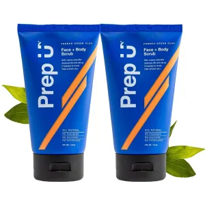Prep U French Green Clay Exfoliating Body Scrub & Exfoliating Face Wash for Teens, MenAthletes – Vegan, Plant based, Exfoliator, Natural Facial Exfoliant for Blemishes and Bacne – 5 Fl Oz (2 Pack)