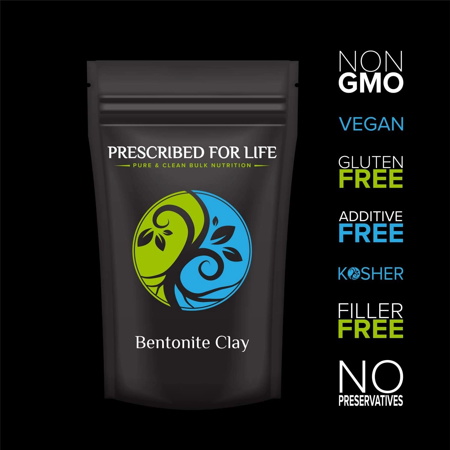 Prescribed For Life Bentonite Clay Powder | Fine Powdered Sodium Montmorillonite Clay for Skin Care | Vegan, Gluten Free, Non GMO | Food Grade Bentonite Clay Supplement (1 kg / 2.2 lb)