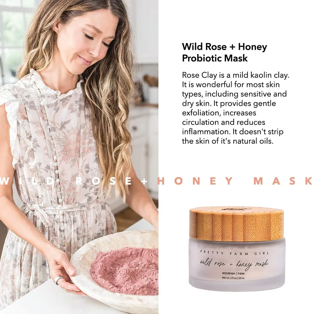 Pretty farm girl Wild Rose   Honey Probiotic Mask - Nourish & Firm - Gentle Exfoliation - For Sensitive and Dry Skin Types - Facial Use Only