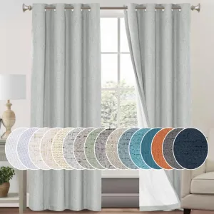 PrinceDeco Blackout Curtains for Living Room/Bedroom Linen Blackout Curtains 96 Inches Long 2 Panels Set Grommet Thermal Insulated with White Liner,52X96 Inch,Glacier Grey