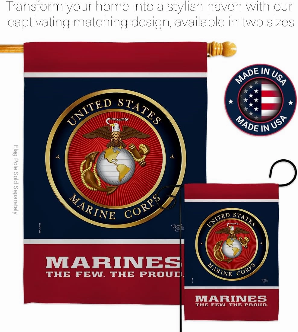 Proud Marine Corps Garden Flag - Armed Forces USMC Semper Fi United State American Military Veteran Retire Official - House Decoration Banner Small Yard Gift Double-Sided Made In USA 13 X 18.5