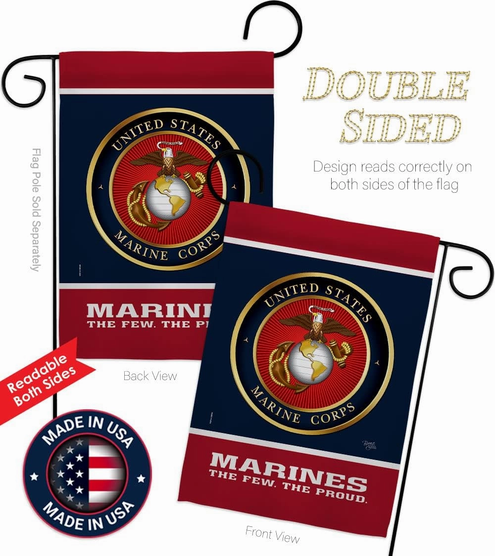 Proud Marine Corps Garden Flag - Armed Forces USMC Semper Fi United State American Military Veteran Retire Official - House Decoration Banner Small Yard Gift Double-Sided Made In USA 13 X 18.5