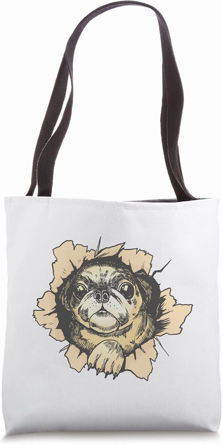 Pug Dog Ripped Wall Pet Cardboard Tote Bag