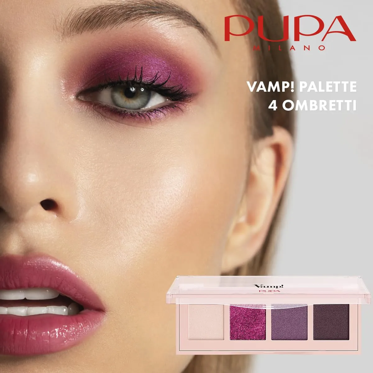 Pupa Milano Vamp! 4 Eyeshadow Palette, 004 Vibrant Plum, 0.183 oz - Eye Makeup - Matt, Satin, Metallic Finishes - Lightweight - Blends Easily - Talc-Free