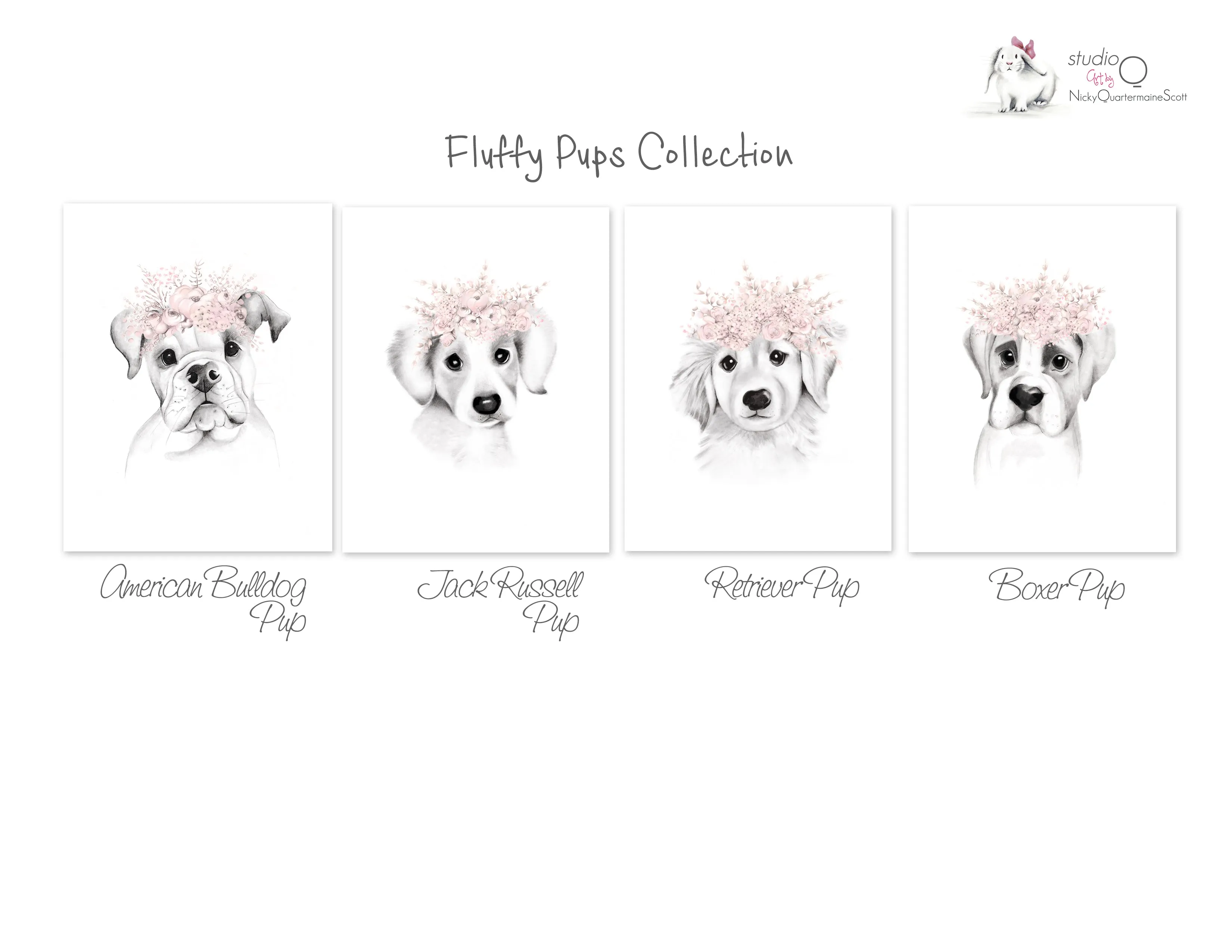 Puppies with Flower Crown Prints - Set of 2