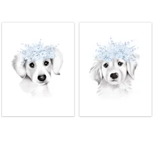 Puppies with Flower Crown Prints - Set of 2