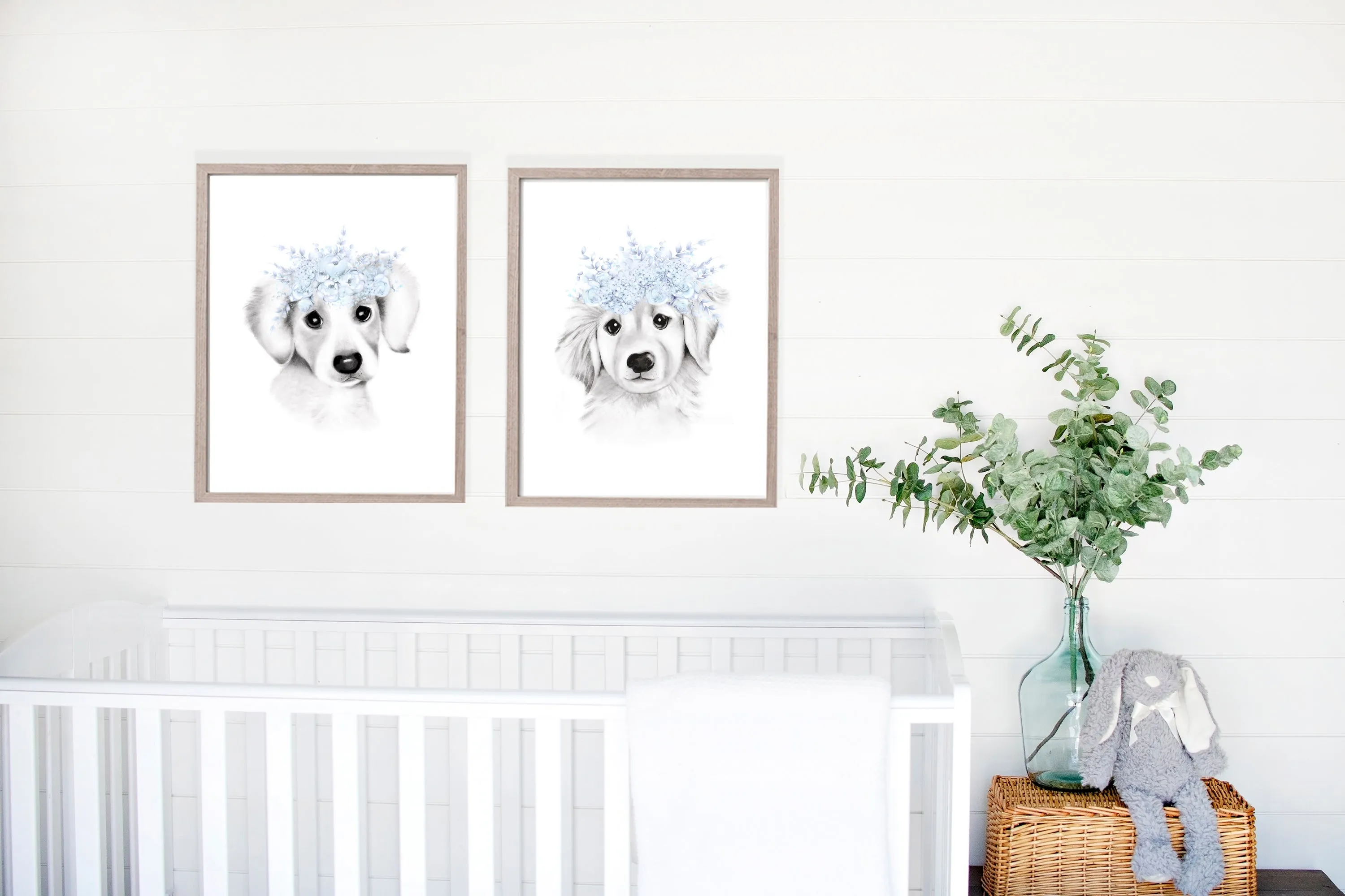 Puppies with Flower Crown Prints - Set of 2