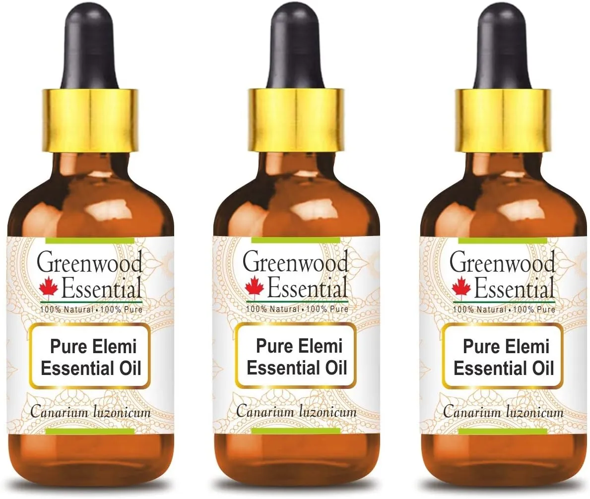 Pure Elemi Essential Oil (Canarium luzonicum) with Glass Dropper Steam Distilled (Pack of Three) 100ml X 3 (10.1oz)
