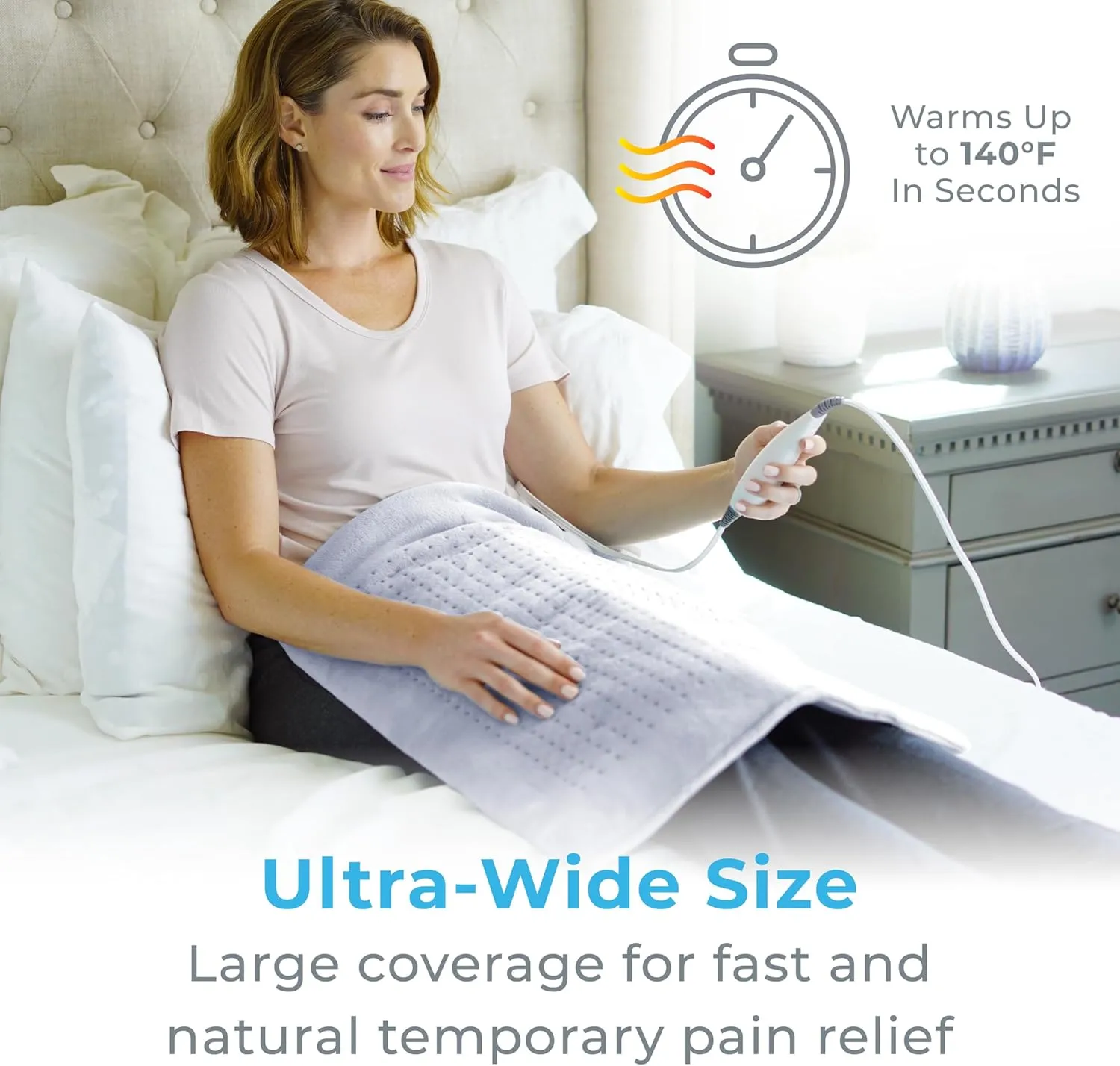 Pure Enrichment PureRelief Ultra-Wide Microplush Heating Pad - 20” x 24” XXL Size & 6 Heat Settings for Temporary Neck, Shoulder & Back Pain Relief - Moist Heat Option & Machine Washable (Periwinkle)