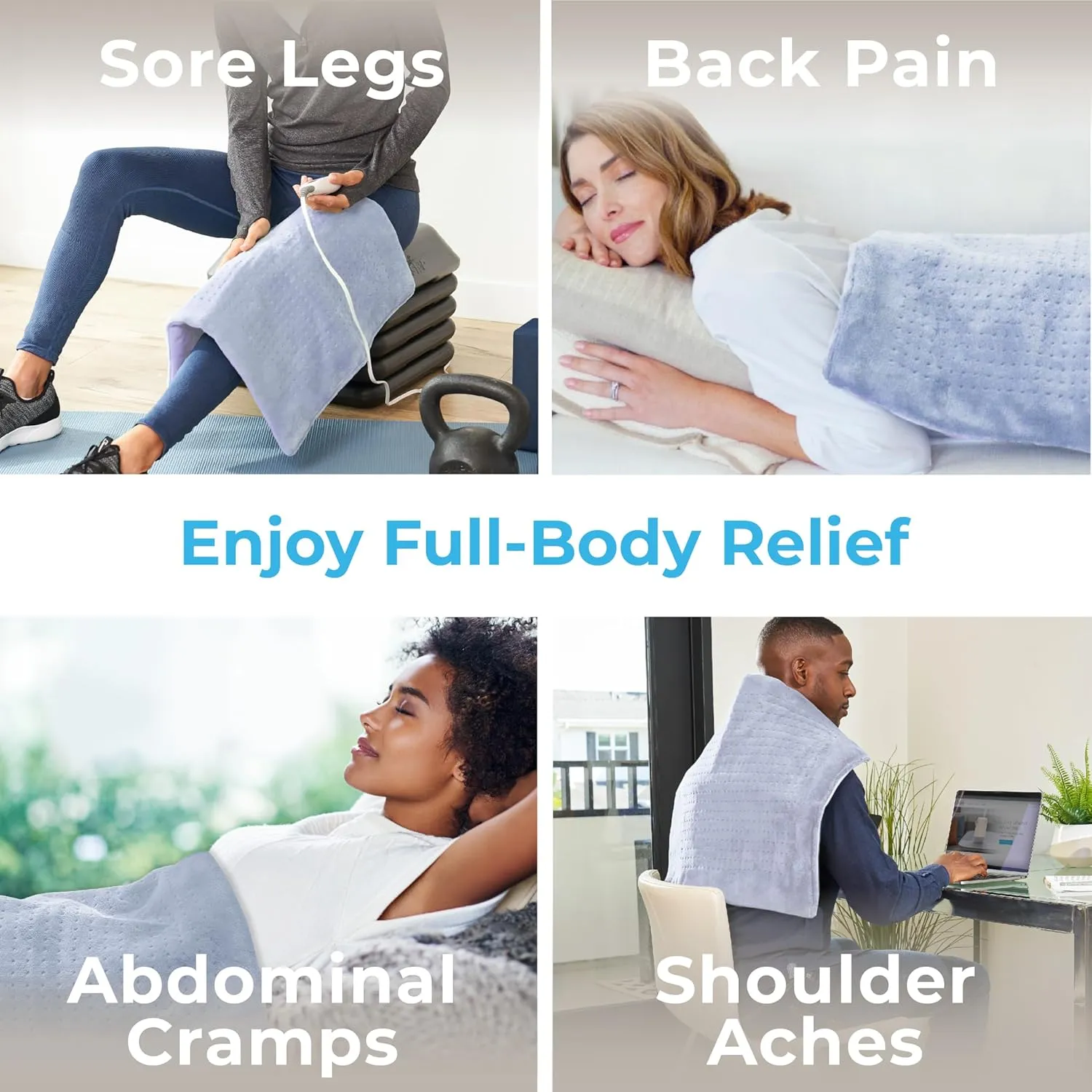 Pure Enrichment PureRelief Ultra-Wide Microplush Heating Pad - 20” x 24” XXL Size & 6 Heat Settings for Temporary Neck, Shoulder & Back Pain Relief - Moist Heat Option & Machine Washable (Periwinkle)