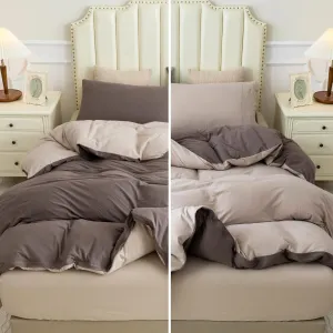 PURE ERA Jersey Knit Duvet Cover Set 100% T-Shirt Cotton Super Soft Comfy 3pc Bedding Set with Zipper Closure (Solid Brown/Dark Beige, Queen)