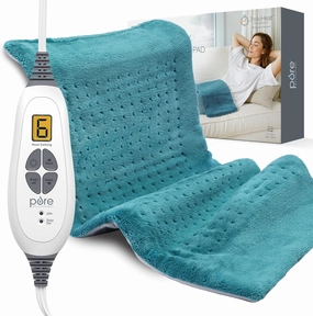 Pure Enrichment® PureRelief XL Heating Pad - 12" x 24" Electric Heating Pad for Back Pain & Cramps, 6 Heat Settings, FSA/HSA Eligible, Soft Machine Wash Fabric, Auto-Off & Moist Heat (Blue)