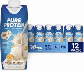 Pure Protein Vanilla Protein Shake, 30g Complete Protein, Vitamins A, C, D, and E plus Zinc to Support Immune Health, Ready to Drink and Keto-Friendly, 11oz Bottles, 12 Pack