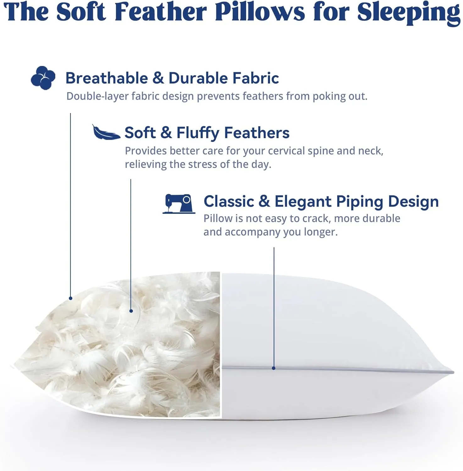 puredown® Goose Feather Down Pillows - Soft Fluffy Luxury Hotel Collection Bed Pillow Queen Size Set of 2 for Back, Stomach or Side Sleeper.