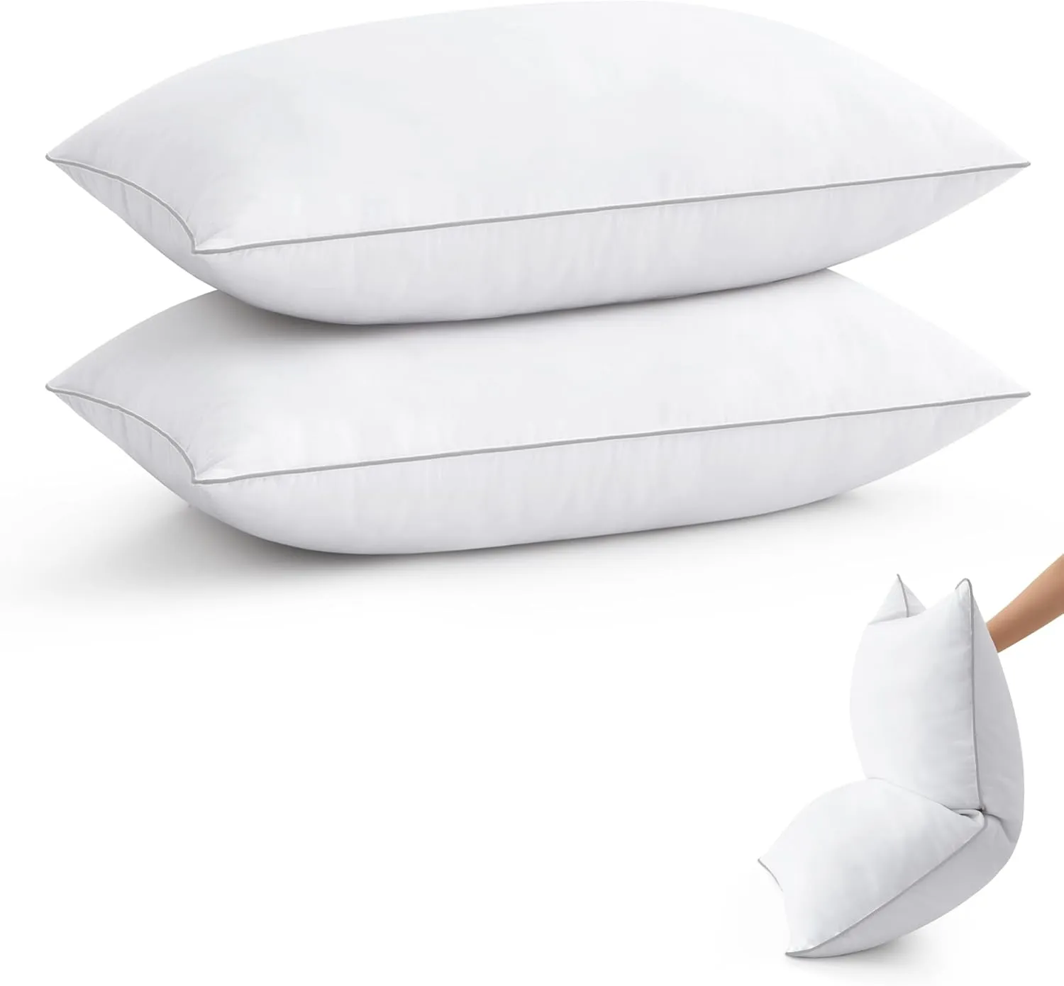 puredown® Goose Feather Down Pillows - Soft Fluffy Luxury Hotel Collection Bed Pillow Queen Size Set of 2 for Back, Stomach or Side Sleeper.