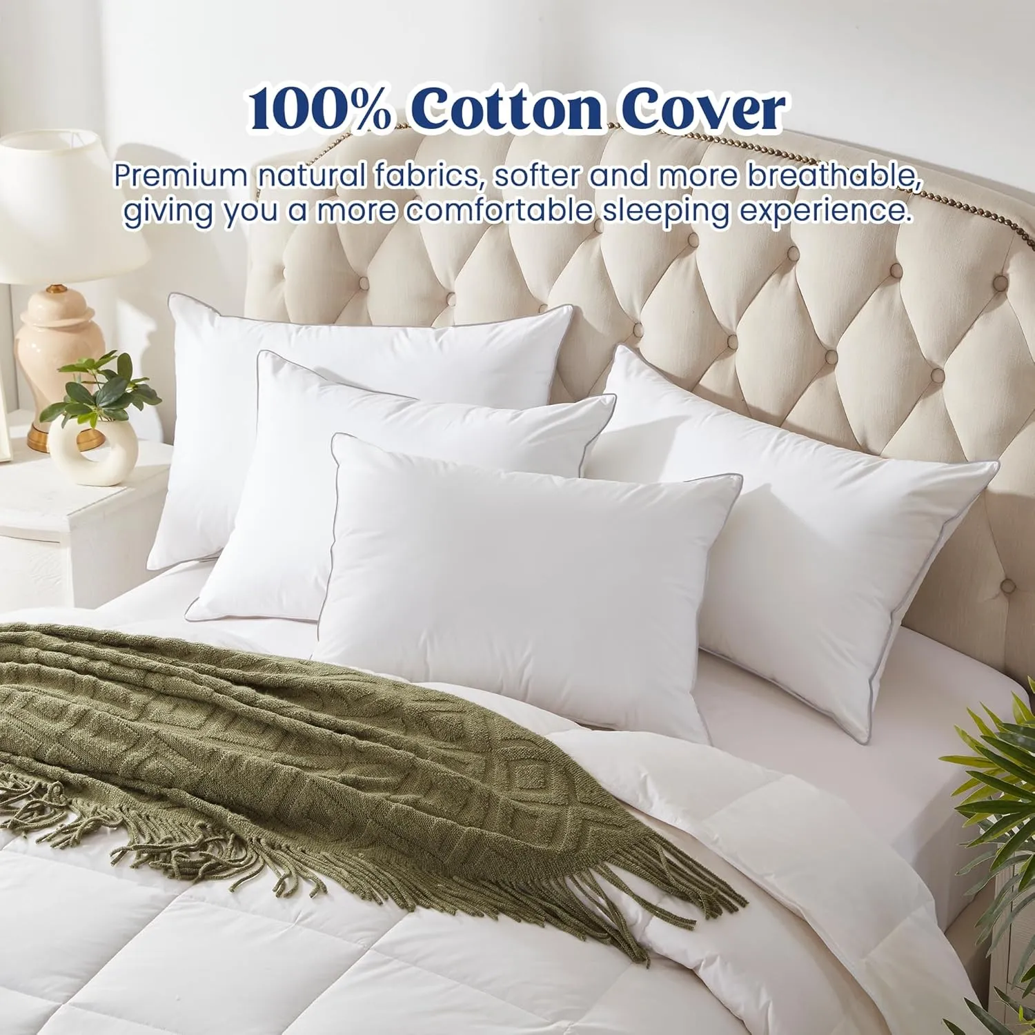 puredown® Goose Feather Down Pillows - Soft Fluffy Luxury Hotel Collection Bed Pillow Queen Size Set of 2 for Back, Stomach or Side Sleeper.