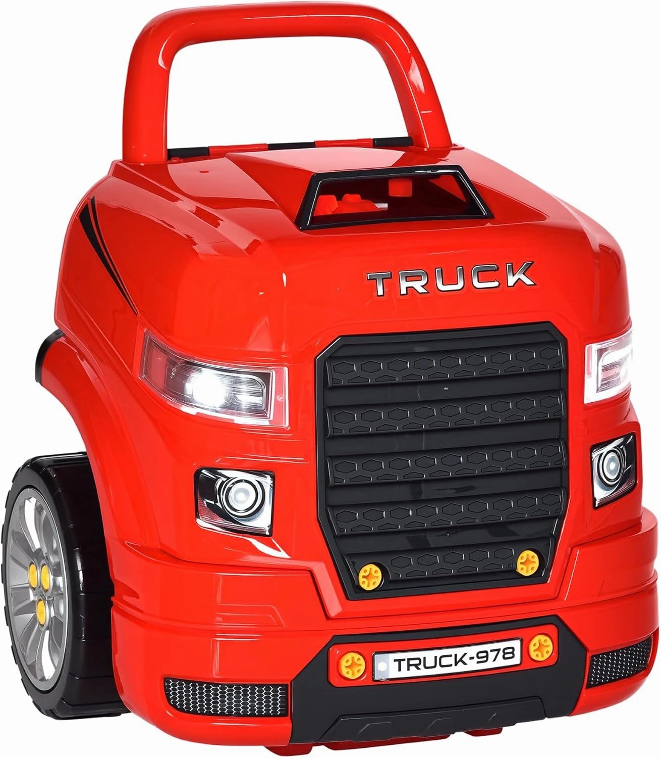 Qaba Kids Truck Engine Toy, Kids Mechanic Car Repair Set, Engine Disassembly Play Workshop, Includes 61 Pieces, Steering Wheel, Horn, Light for 3-5 Years Old, Red
