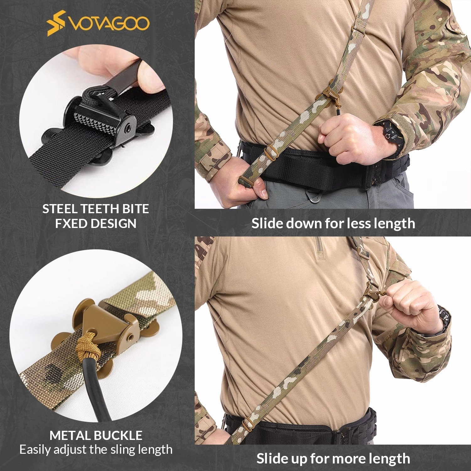 QD Sling 2 Point Sling Swivel Quick Adjust Gun Sling with HK Hook Soft Shoulder Pad, Rifle Sling for Hunting Tactical Strap