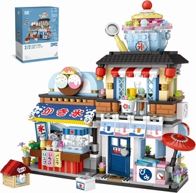 QIUXQIU Japanese Street View Ice Drink Store Toys, MOC Construction Creative Japan Architecture Model Set, 789 PCS Simulation Mini Building Blocks Toy for Boys Girls (Ice Drink Shop)
