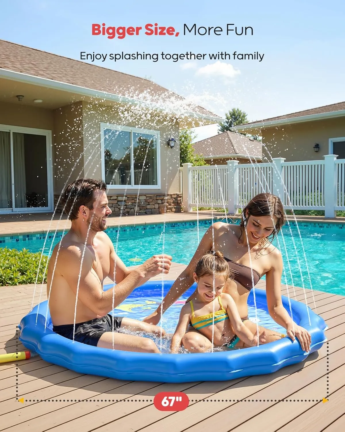 QPAU Splash Pads for Toddlers 1-3, Durable 67" Baby Splash Pad, Outdoor Sprinkler for Kids Toddler Toys, Summer Water Play Mat for Girl Boy Birthday Gift 2 Year Old