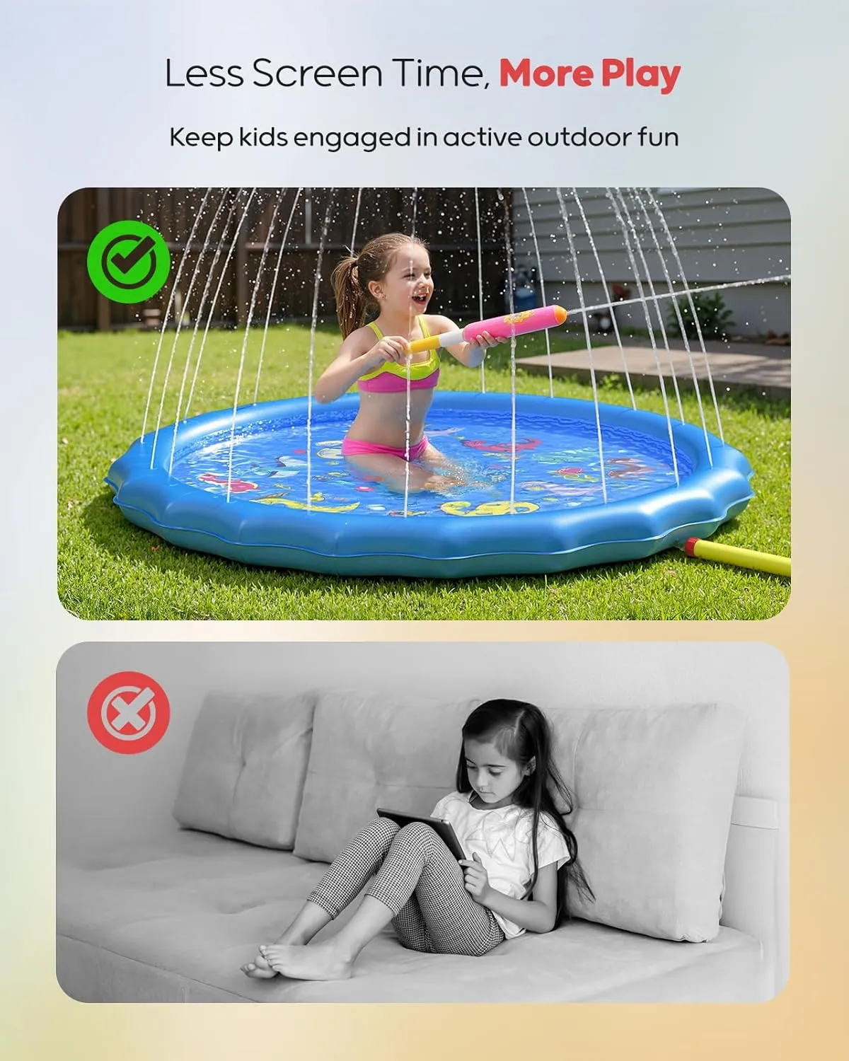 QPAU Splash Pads for Toddlers 1-3, Durable 67" Baby Splash Pad, Outdoor Sprinkler for Kids Toddler Toys, Summer Water Play Mat for Girl Boy Birthday Gift 2 Year Old