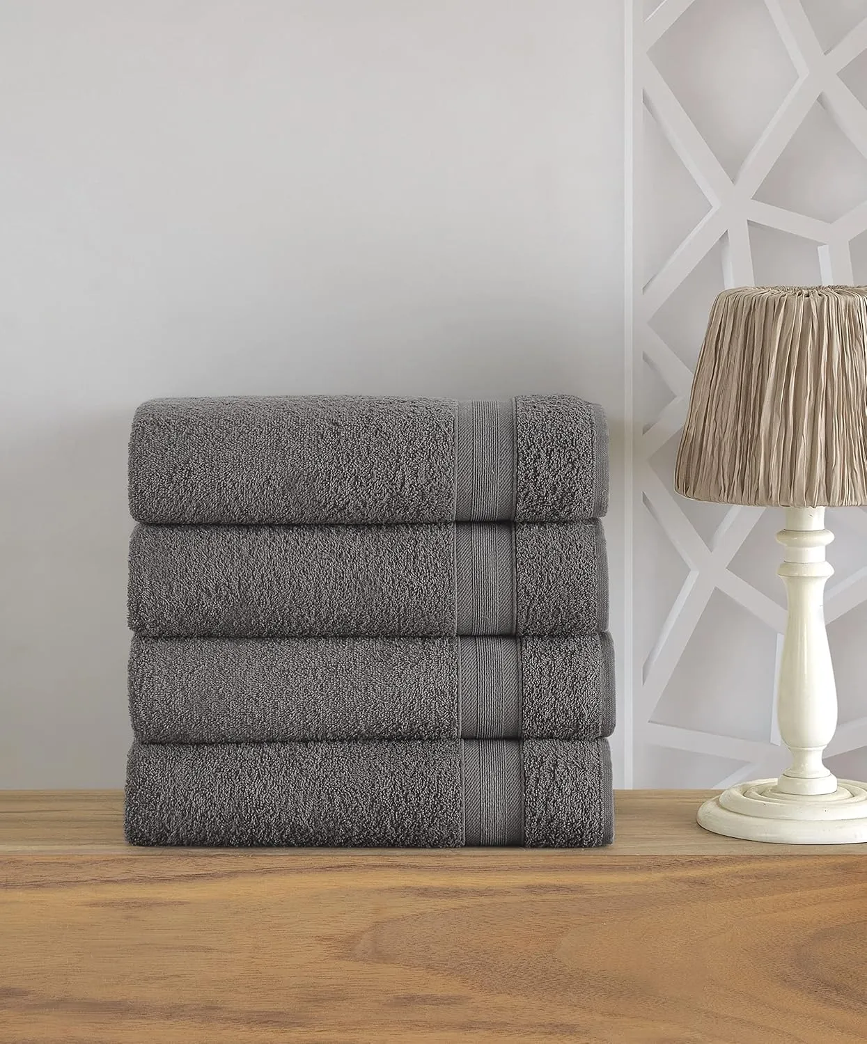 Quick-Dry, Soft & High Absorbent Bath Towels 27"x54" Cotton Turkish Bath Towel Set of 4 | Daily Use 100% Cotton Towels for Bathroom, Gym & More | Bathroom Towels Set (4 Pcs, Grey)