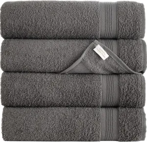 Quick-Dry, Soft & High Absorbent Bath Towels 27"x54" Cotton Turkish Bath Towel Set of 4 | Daily Use 100% Cotton Towels for Bathroom, Gym & More | Bathroom Towels Set (4 Pcs, Grey)