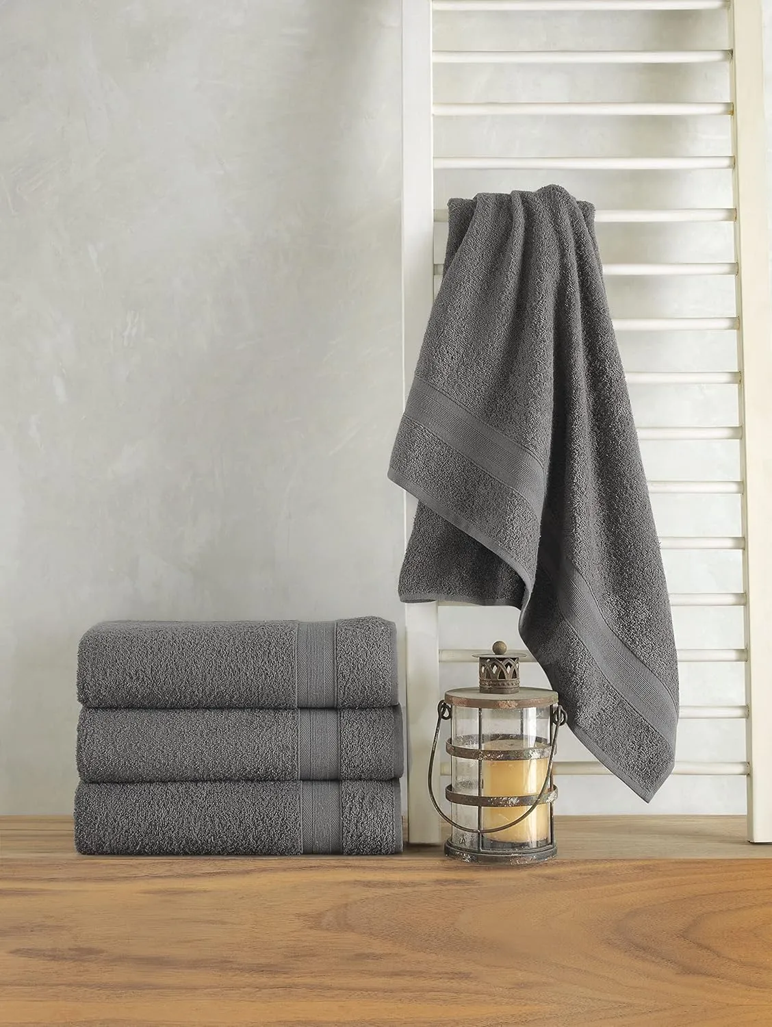Quick-Dry, Soft & High Absorbent Bath Towels 27"x54" Cotton Turkish Bath Towel Set of 4 | Daily Use 100% Cotton Towels for Bathroom, Gym & More | Bathroom Towels Set (4 Pcs, Grey)