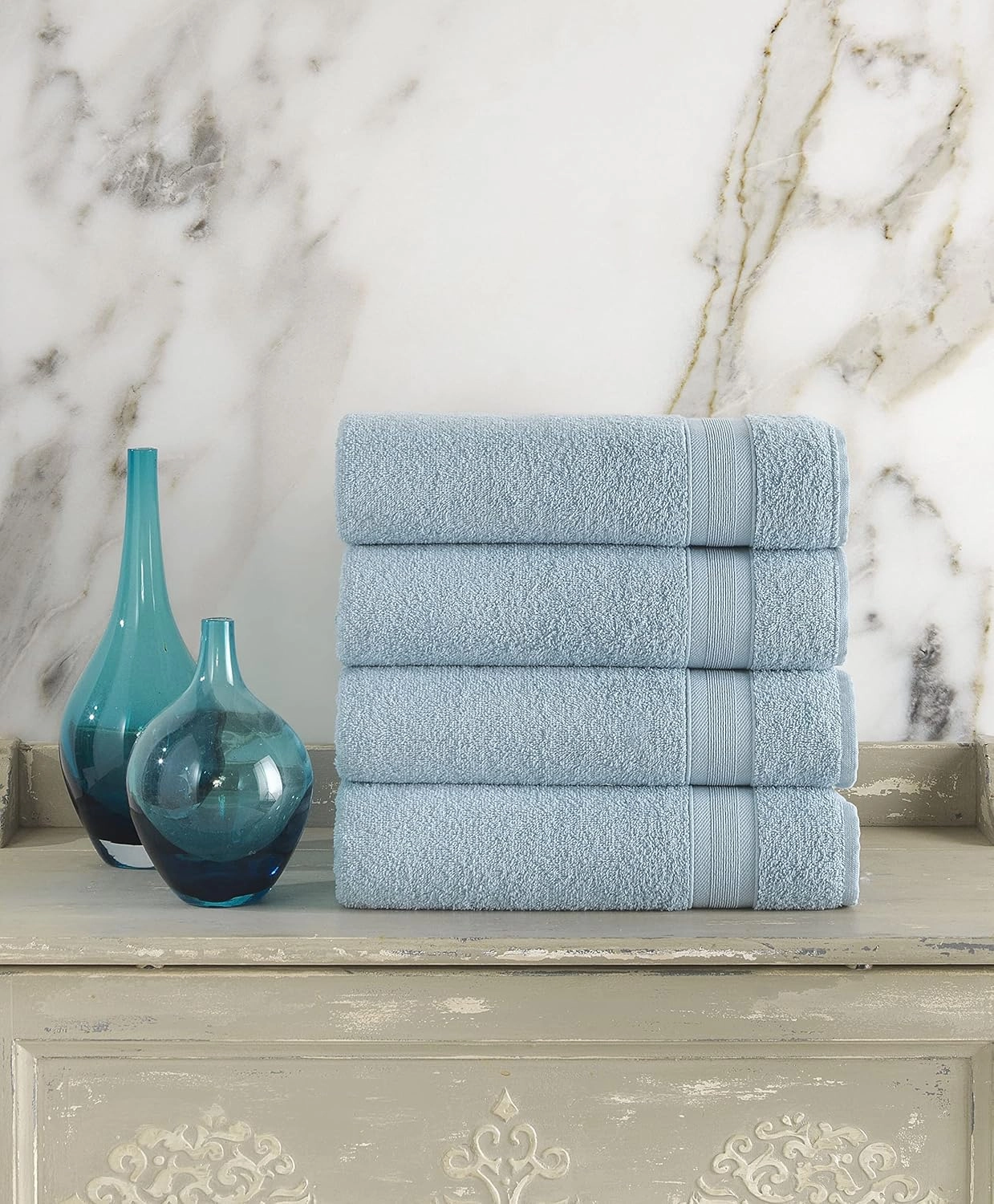 Quick-Dry, Soft & High Absorbent Bath Towels 27"x54" Cotton Turkish Bath Towel Set of 4 | Daily Use 100% Cotton Towels for Bathroom, Gym & More | Bathroom Towels Set (4 Pcs, Blue)