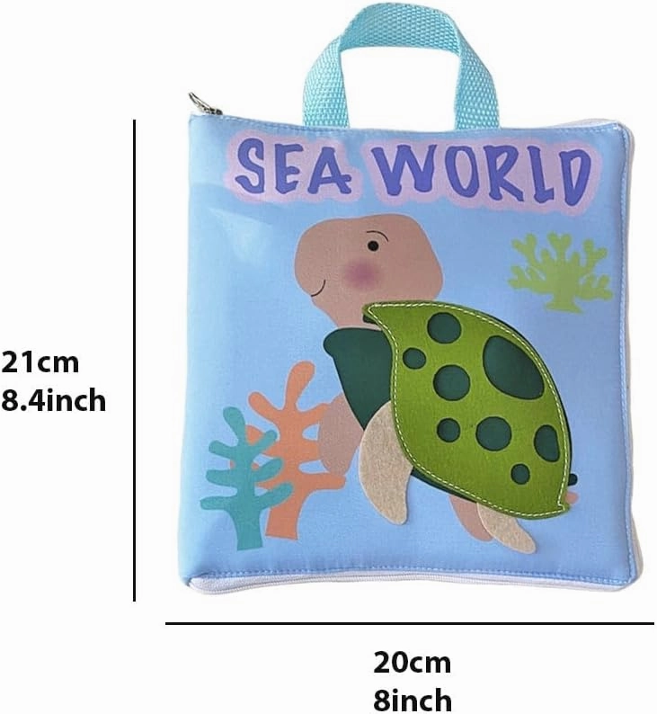 Quiet Toddlers Educational - 8 Pages of Learning Fun for Quiet Play with Preschool Activities Fabric Book - Montessori Toy for Travel (Sea World)