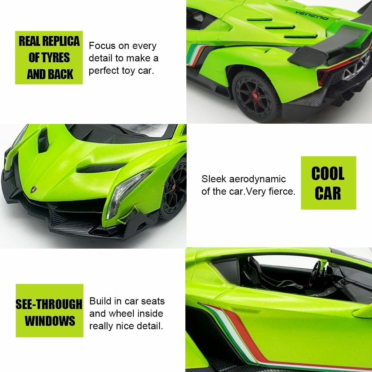 QUN XING Remote Control RC CAR Racing Cars Lambo Officially Licensed 1:24 Toy RC Cars Model Vehicle for Boys 5,6,7,8 Years Old, Green