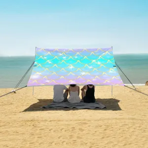 Rainbow Mermaid Scales Beach Canopy Tent Anti-UV & Wind Resistant, Shiny Sparkles Glitter Camping Sun Shelter Easy Setup Portable,Outdoor Shade Tents with Sandbags,Sand Shovels,Ground Pegs & Sta