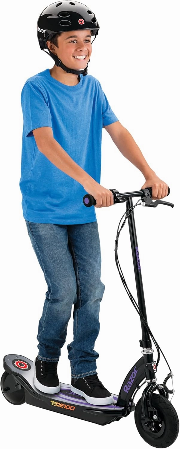 Razor Power Core E100 Electric Scooter - 100w Hub Motor, 8" Air-Filled Tire, Up to 11 mph and 60 min Ride Time, for Kids Ages 8 and Up