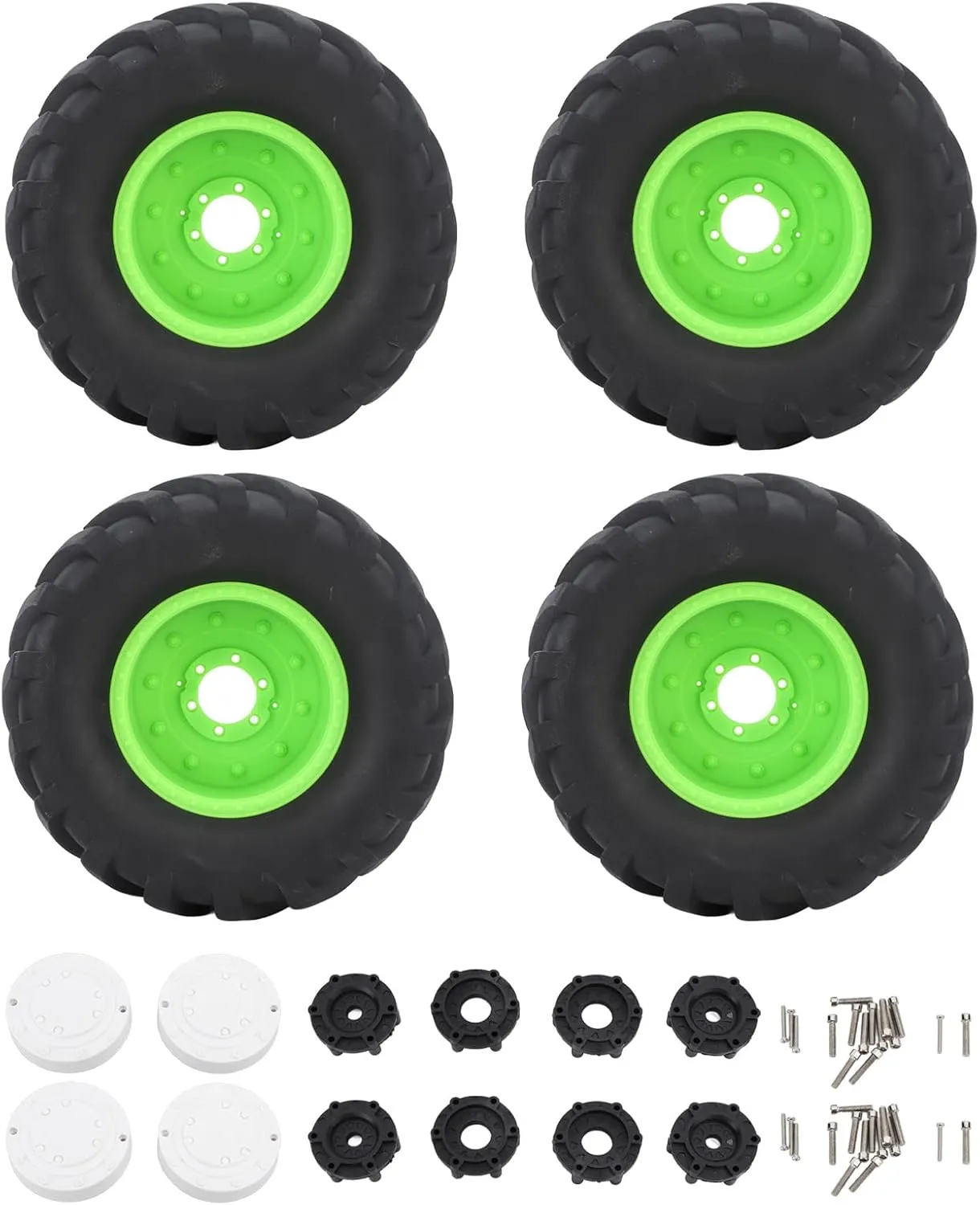 RC Car Tires Wheels Heavy Duty Rubber Grip Durable Performance Upgrade for Losi Axial 1/8 Scale Remote Control Vehicles Plastic Hub 165mm Diameter 4PCS Set (Green)