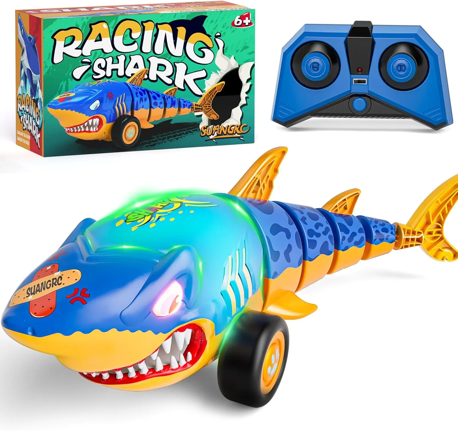 RC Shark Car Toy for Kids, 2.4Ghz Remote Control Shark with Swinging Tail, Shark Toy with LED Lights, RC Car Toys for 3 4 5 6 Year Old Kids, Fun Gift Idea for Boys & Girls