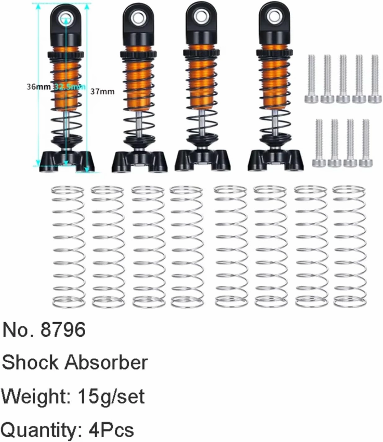 RC Car Shock Absorber Compatible with Kyosho for MINI-Z 4×4 32521 1/18 1/24 RC Crawler Car Parts 4Pcs 37/45mm Adjustable Shock Absorber Damper(4Pcs 37mm)