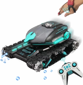 RC Stunt Tank with Light, Watch Gesture Sensor RC Tank Toy, 360 Rotation Remote Control Stunt Car Shooting Water Bullets (Tracked Dark Green), Halloween Toys,Festival Gifts