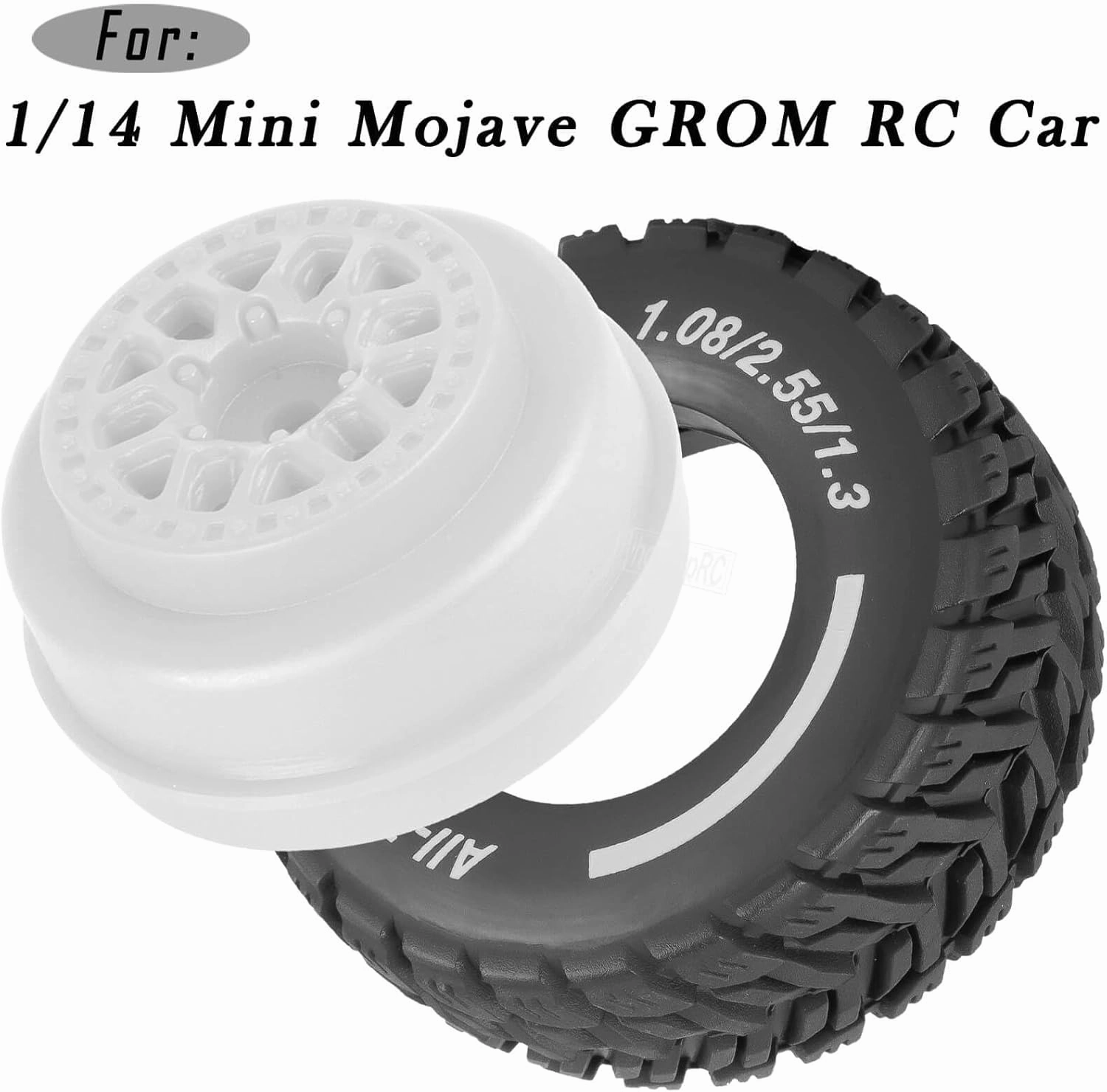 RC Wheels for 1/14 Mini Mojave GROM RC Car,RC Tires Beadlock Wheels Hub Rim Tires Wheels and Plastic Wheel hub White(4PCS)