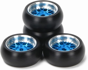 RCAWD RC Rims and Tires for 1/28 Wltoys Kyosho Mini-Z, Mini-Q, Mini-D, K969 K989 P929 Drift Rally Upgrades, No More Glue RC Wheel Parts with Larger Outer Diameter 26.8mm Blue