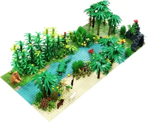 RCOMG Jungle Rainforest Building Blocks Toy, Garden Park Forest Bricks Accessories Plants Animals Tree Flowers Building Kit (with 2 BasePlates 10x10 inch), Compatible with All Major Brands