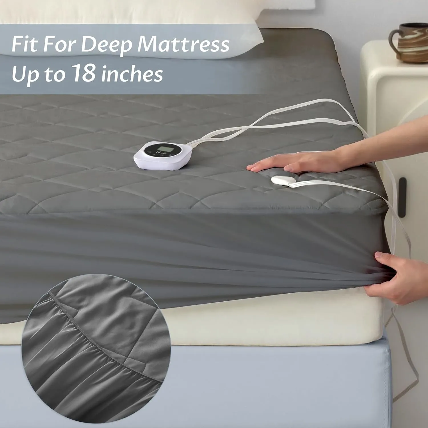 Reaks Electric Mattress Pad California King Size, Quilted Heated Mattress Pad Dual Control with 10 Heat Settings, ETL Certified Bed Warmer with Timer for 1-12 Hours Auto Off, Lighted Button, Grey