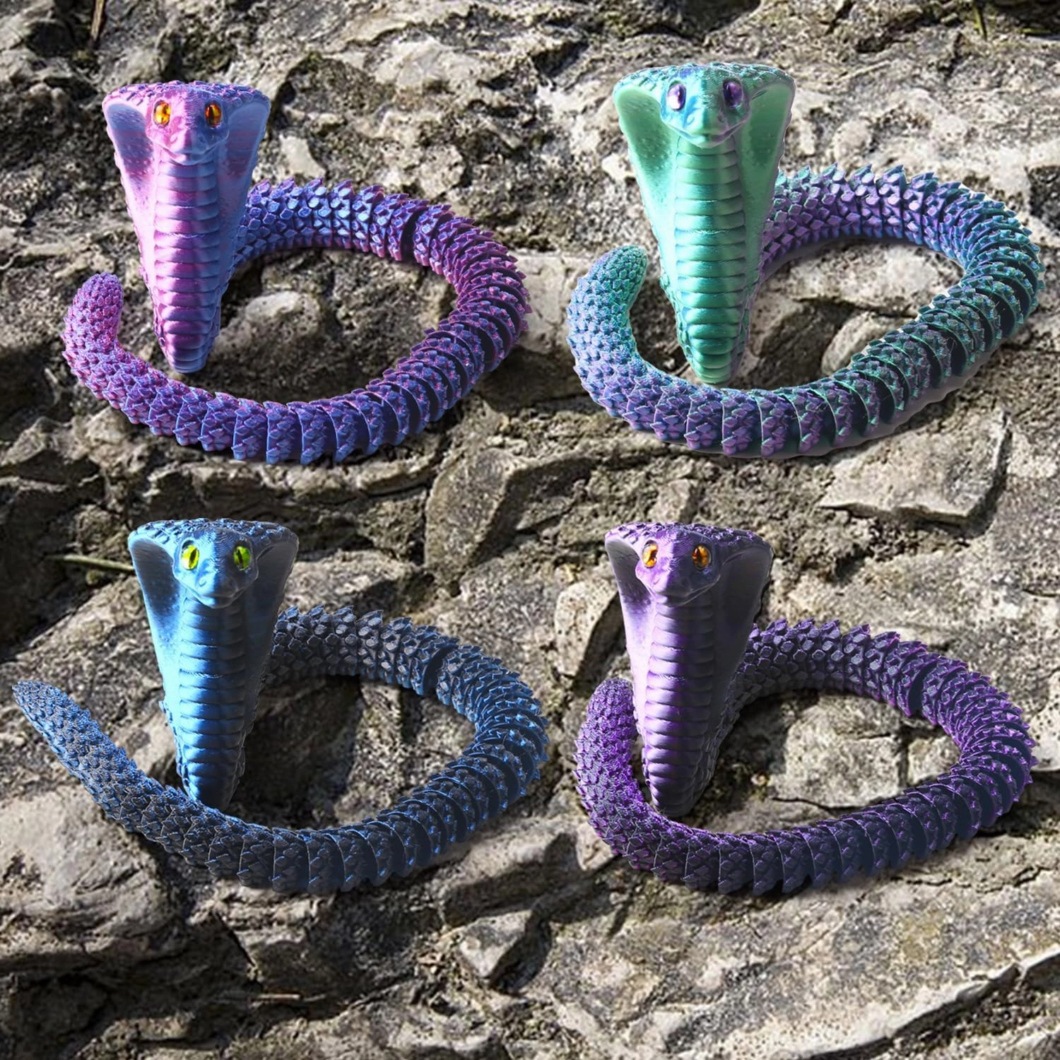 Realistic Fake Cobra Snakes Toy Soft PLA Snake Figure Lifelike Snake Animals Plush Toy Python Action Model Snake Toy Figurines Stress Relief Toys Gifts(Blue Purple)