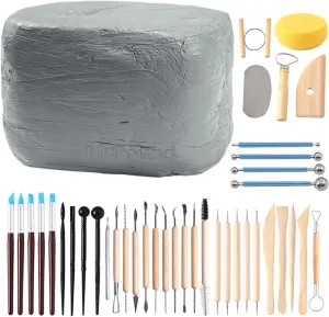 ReArt Natural Air-Dry Modeling Clay - 10LBs with 40 Pcs Pottery Sculpting Tool Set, All-Purpose Clay (Gray)
