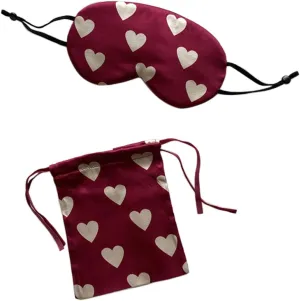 Red Heart Silk Sleep Eye Mask Storage Bag Set Women Adjustable Soft Mulberry Silk Blackout Eye Cover for Yoga Travel Nap Hanging Ear